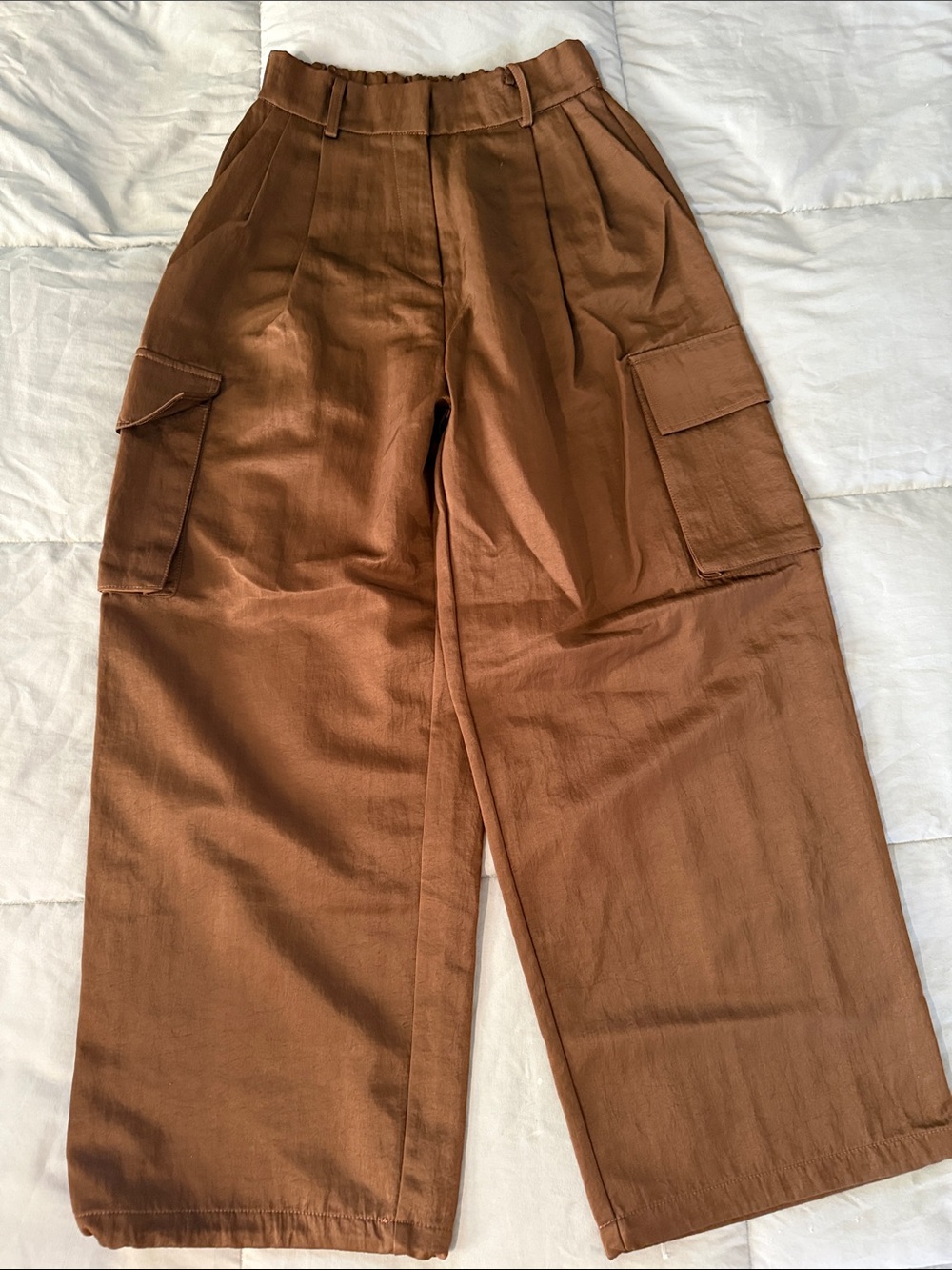 Pixie Market Brown Wide-Leg Cargo Trousers